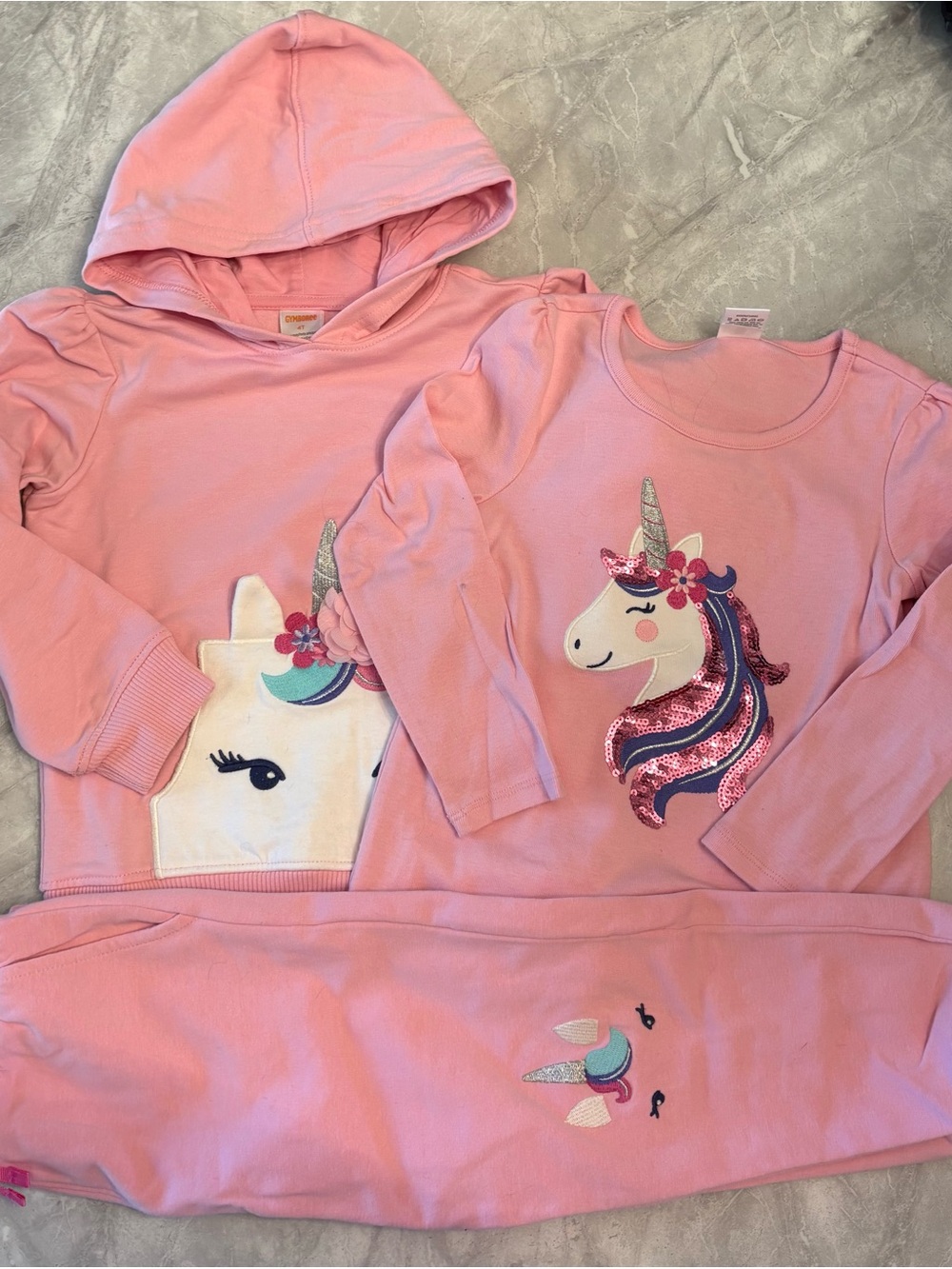 Gymboree Pink Unicorn Hoodie, Long Sleeve Top and Joggers Matching Set Size 4